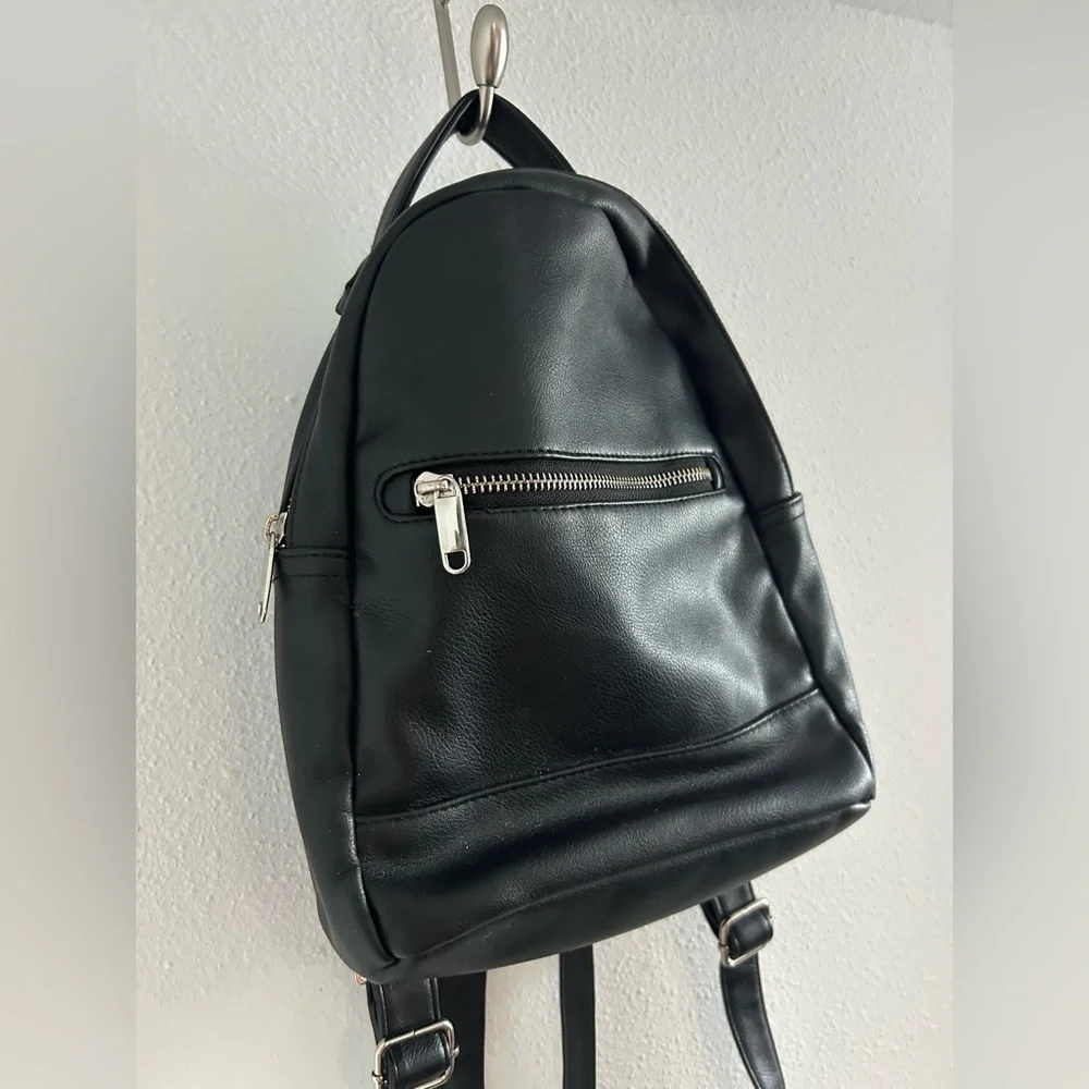 wild fable Black Faux Leather Mini Backpack